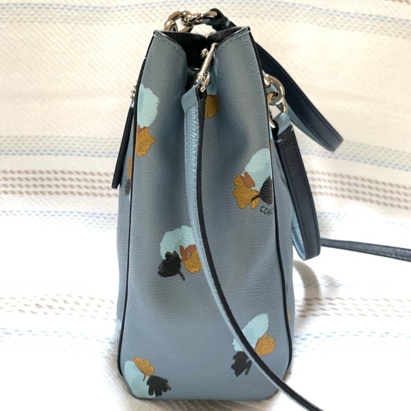 Coach Minetta Multi Compartment Floral Satchel/Crossbody Dusty Light Blue Bag - Picture 6 of 13